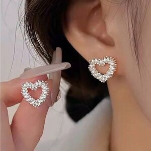 Silver Heart Outline Earrings with Gemstone Embellishments